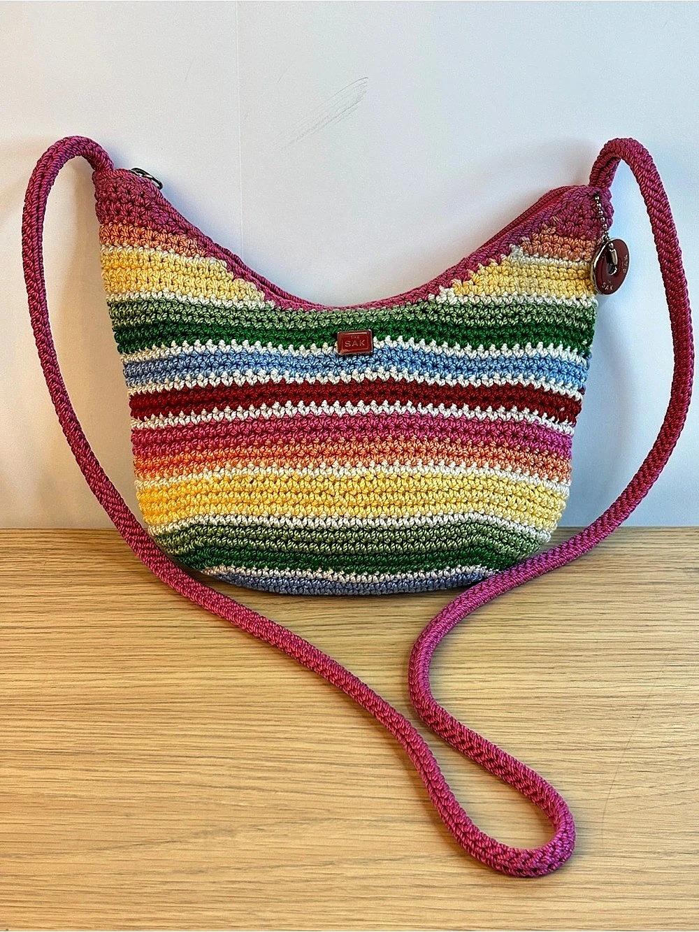 The Sak Riviera Crochet Crossbody Bag Multicolor & Pink